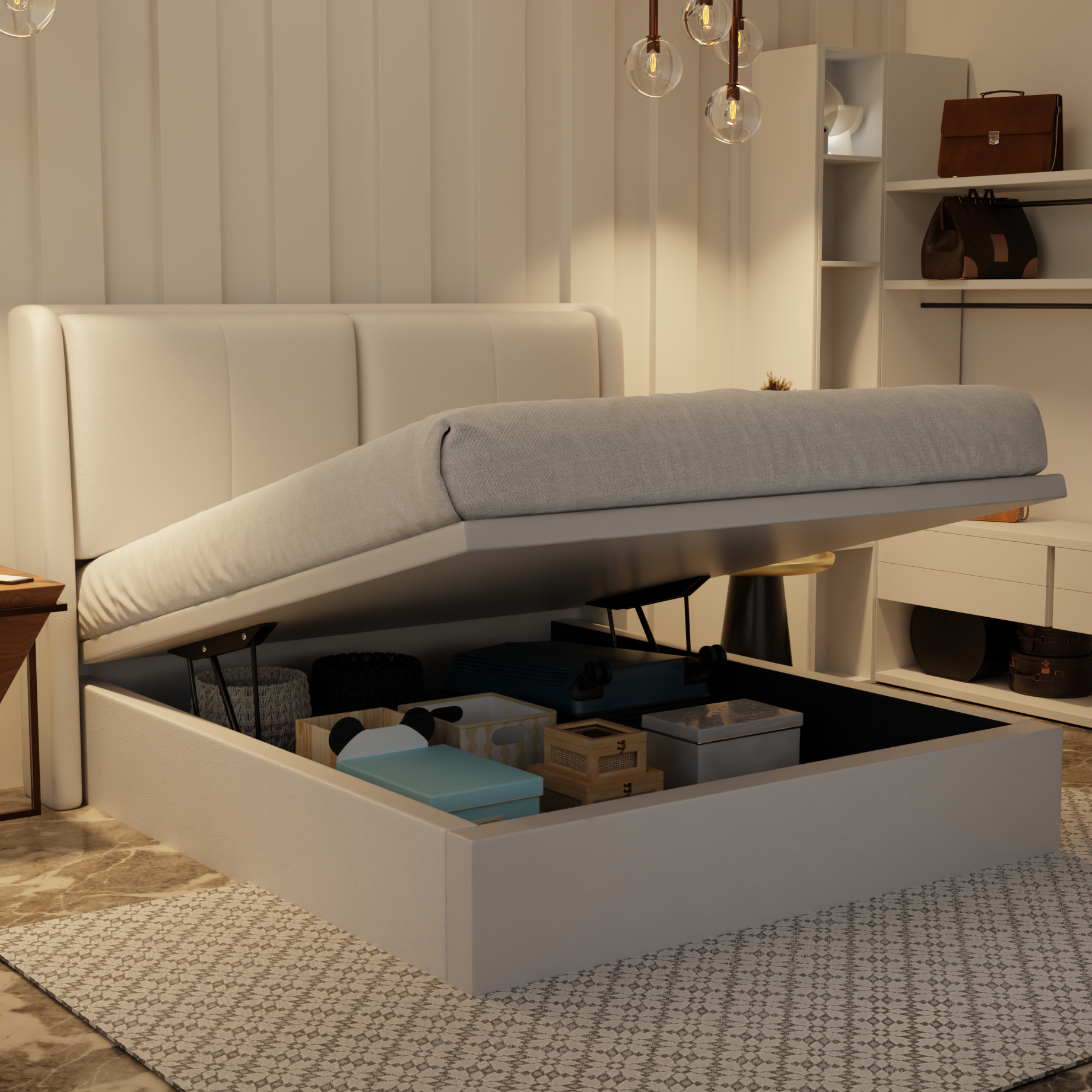 Grenne Genuine Leather Storage Bed (Gas Lift) by Esteller