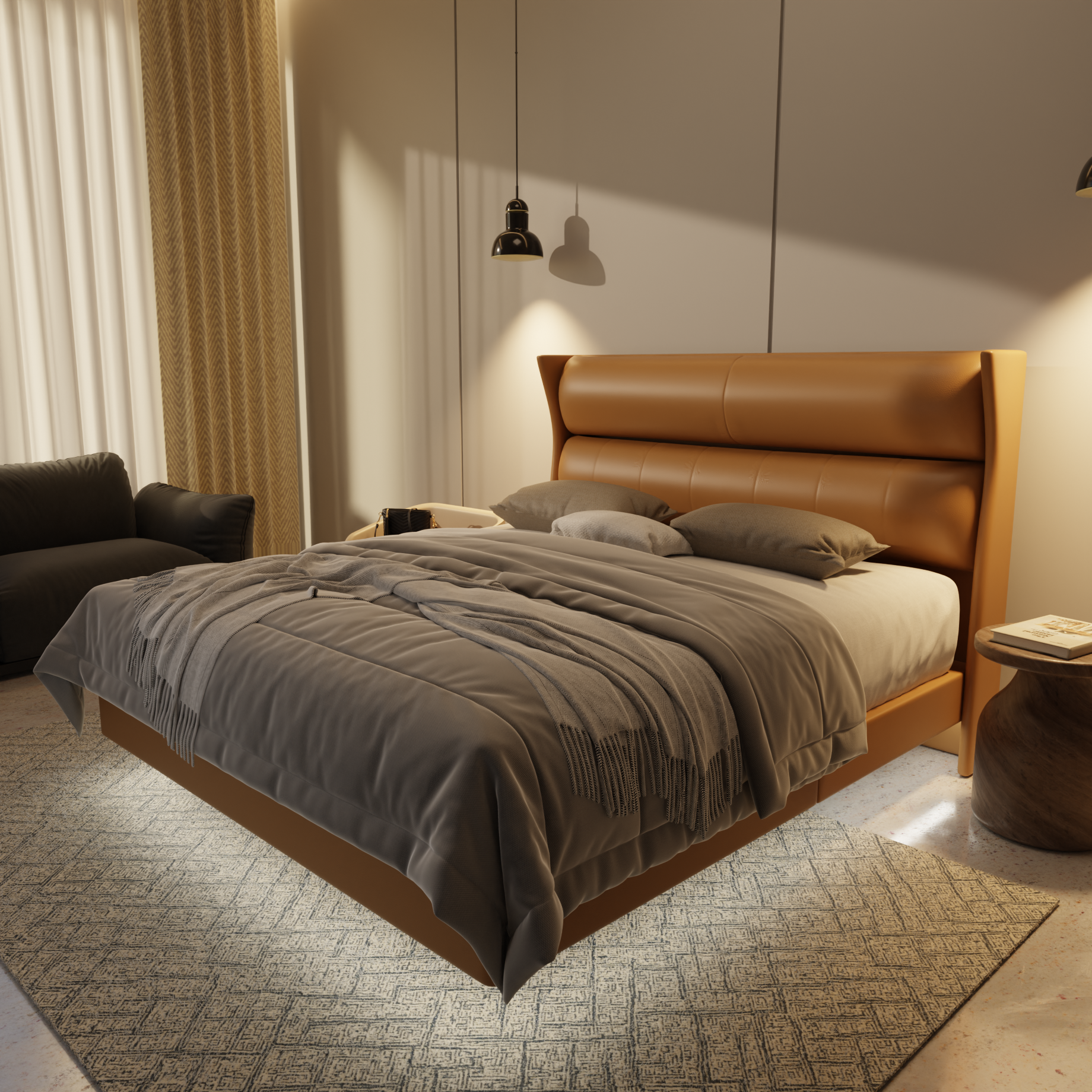 Kimble Genuine Leather Floating Bed Frame (With LED) by Esteller