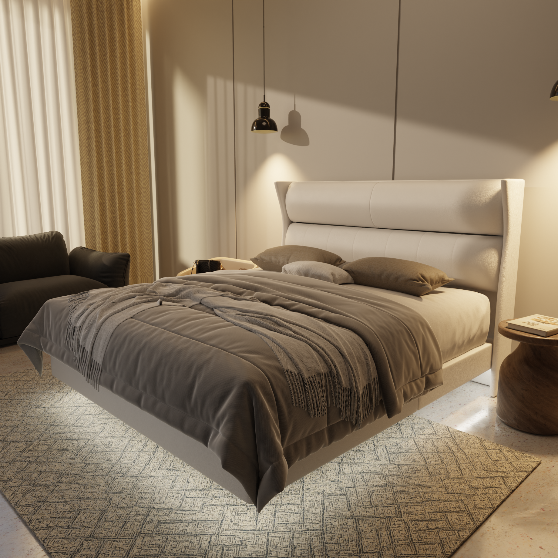 Kimble Genuine Leather Floating Bed Frame (With LED) by Esteller