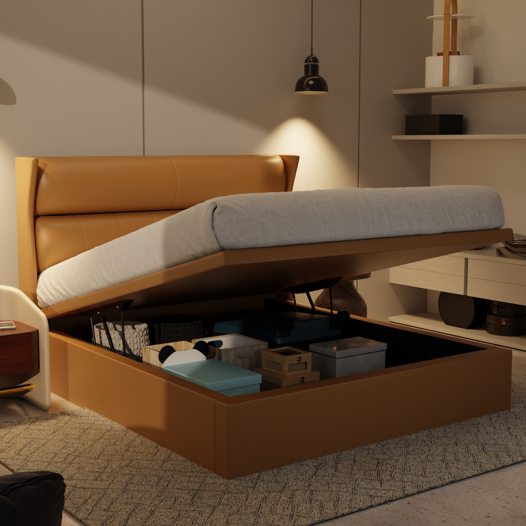 Kimble Genuine Leather Storage Bed (Gas Lift) by Esteller