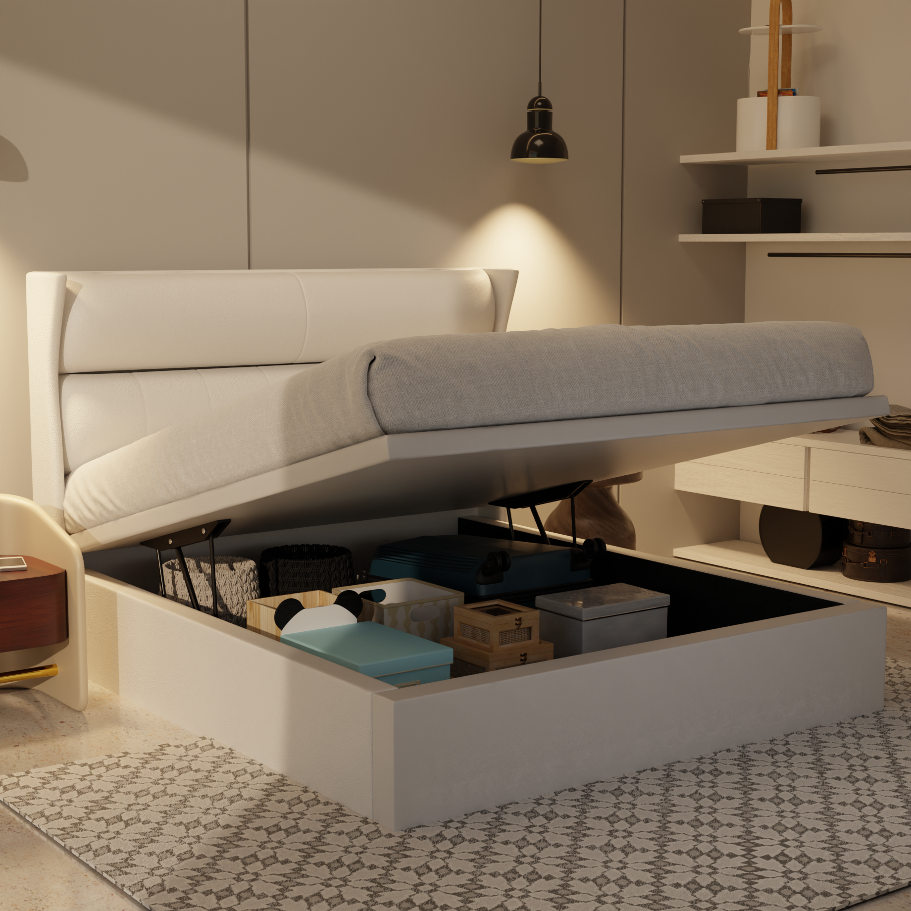 Kimble Genuine Leather Storage Bed (Gas Lift) by Esteller