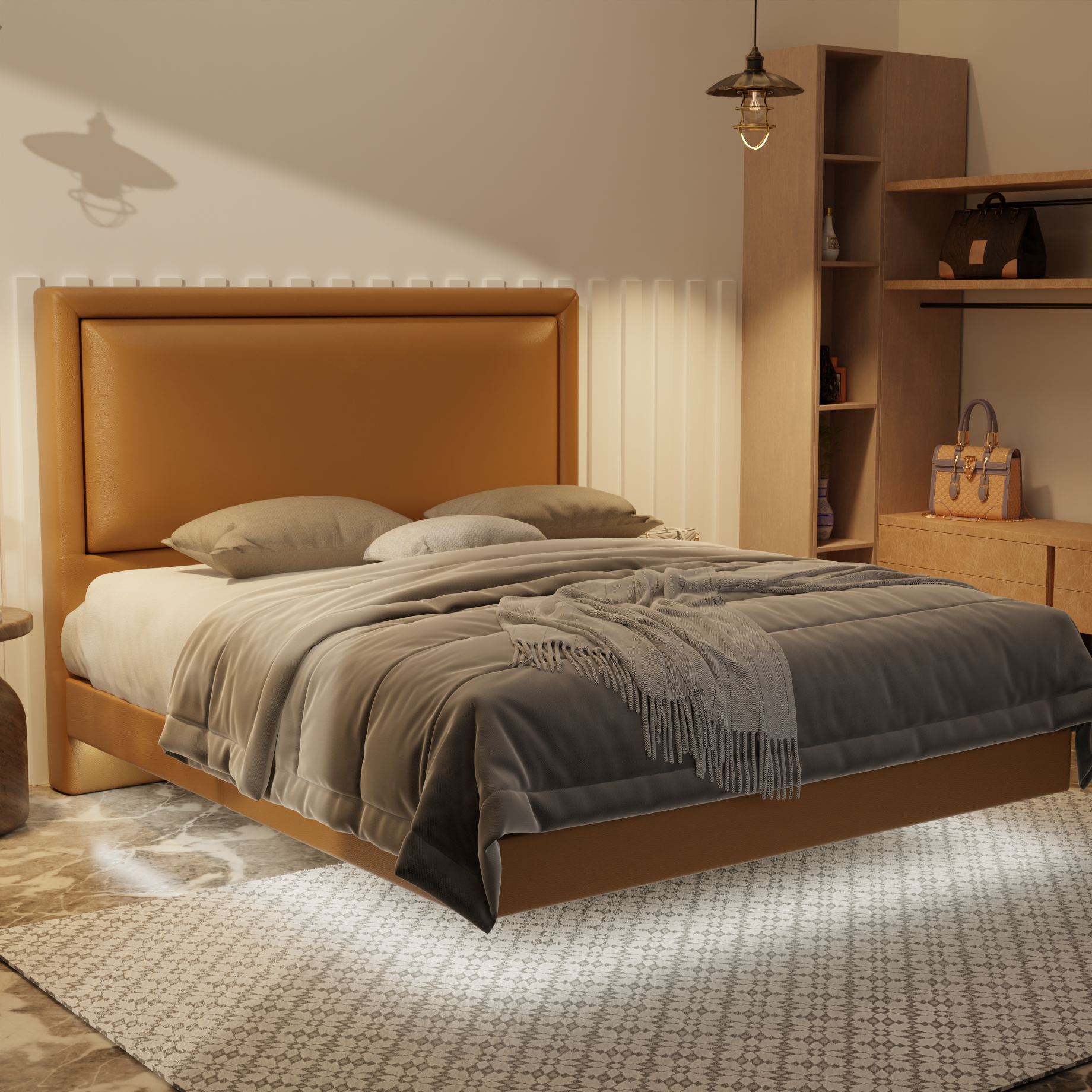 Jinny Genuine Leather Floating Bed Frame (With LED) by Esteller