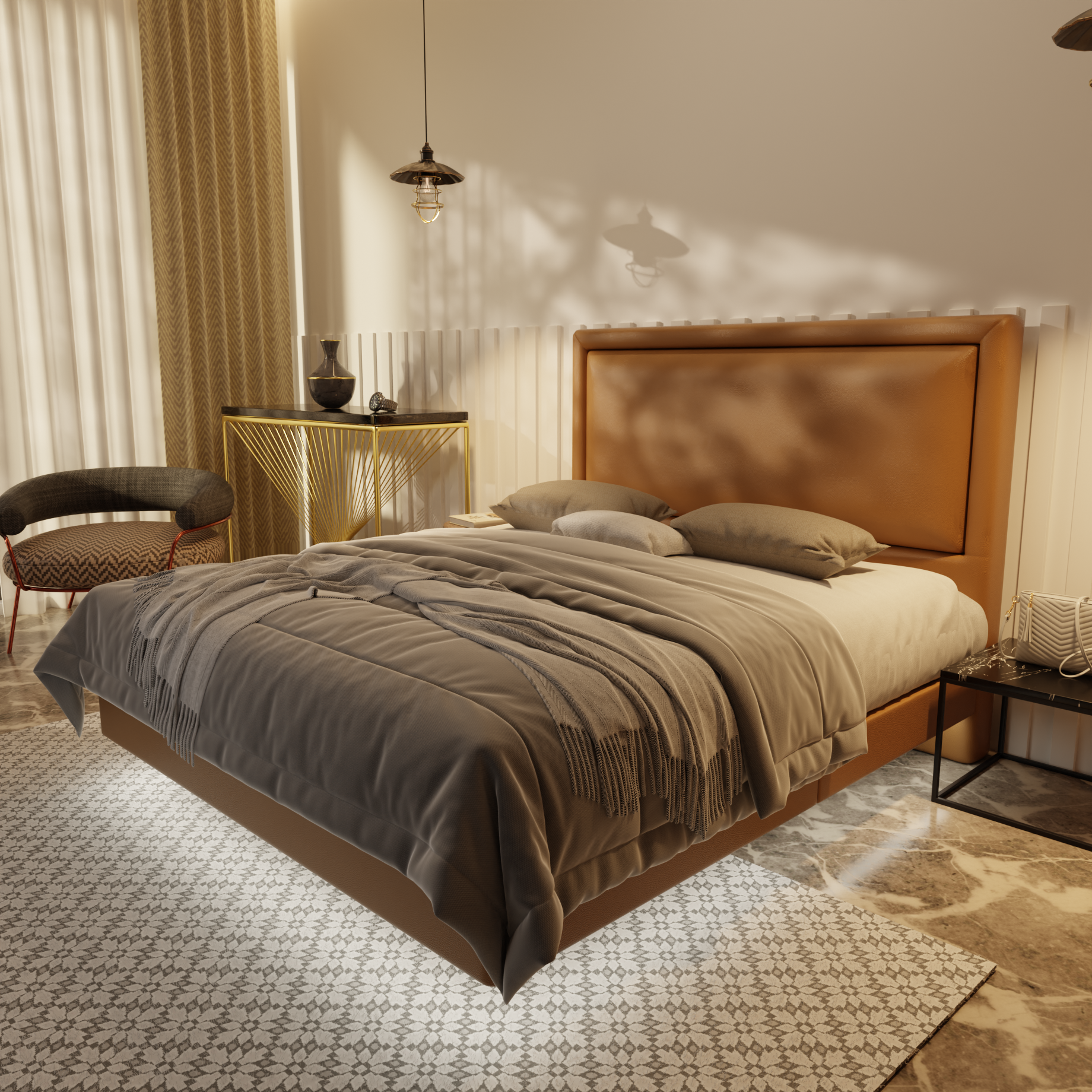 Jinny Genuine Leather Floating Bed Frame (With LED) by Esteller