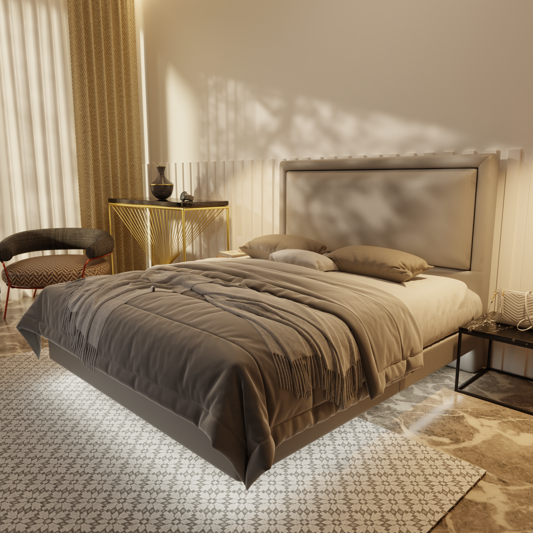 Jinny Genuine Leather Floating Bed Frame (With LED) by Esteller