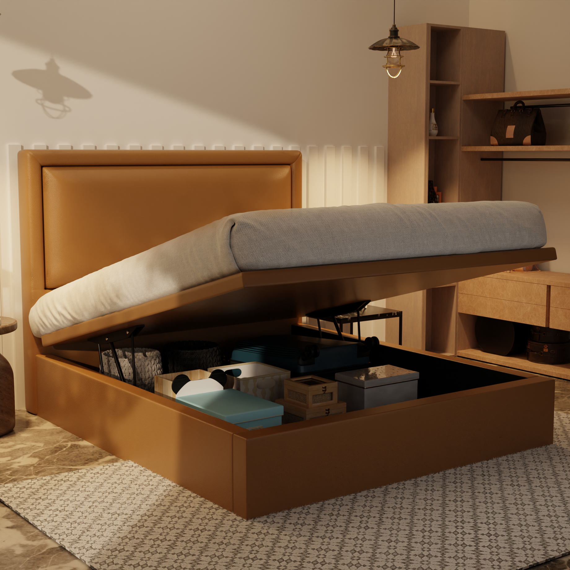 Jinny Genuine Leather Storage Bed (Gas Lift) by Esteller