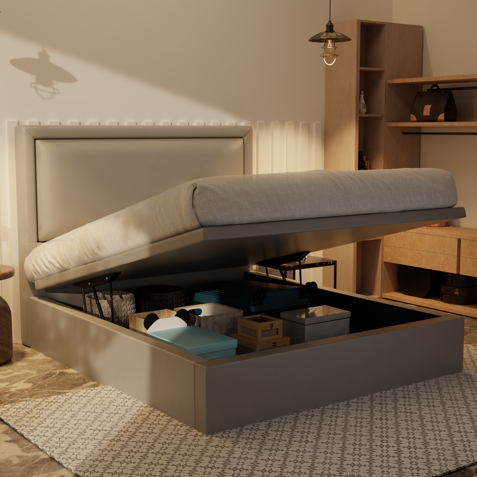 Jinny Genuine Leather Storage Bed (Gas Lift) by Esteller