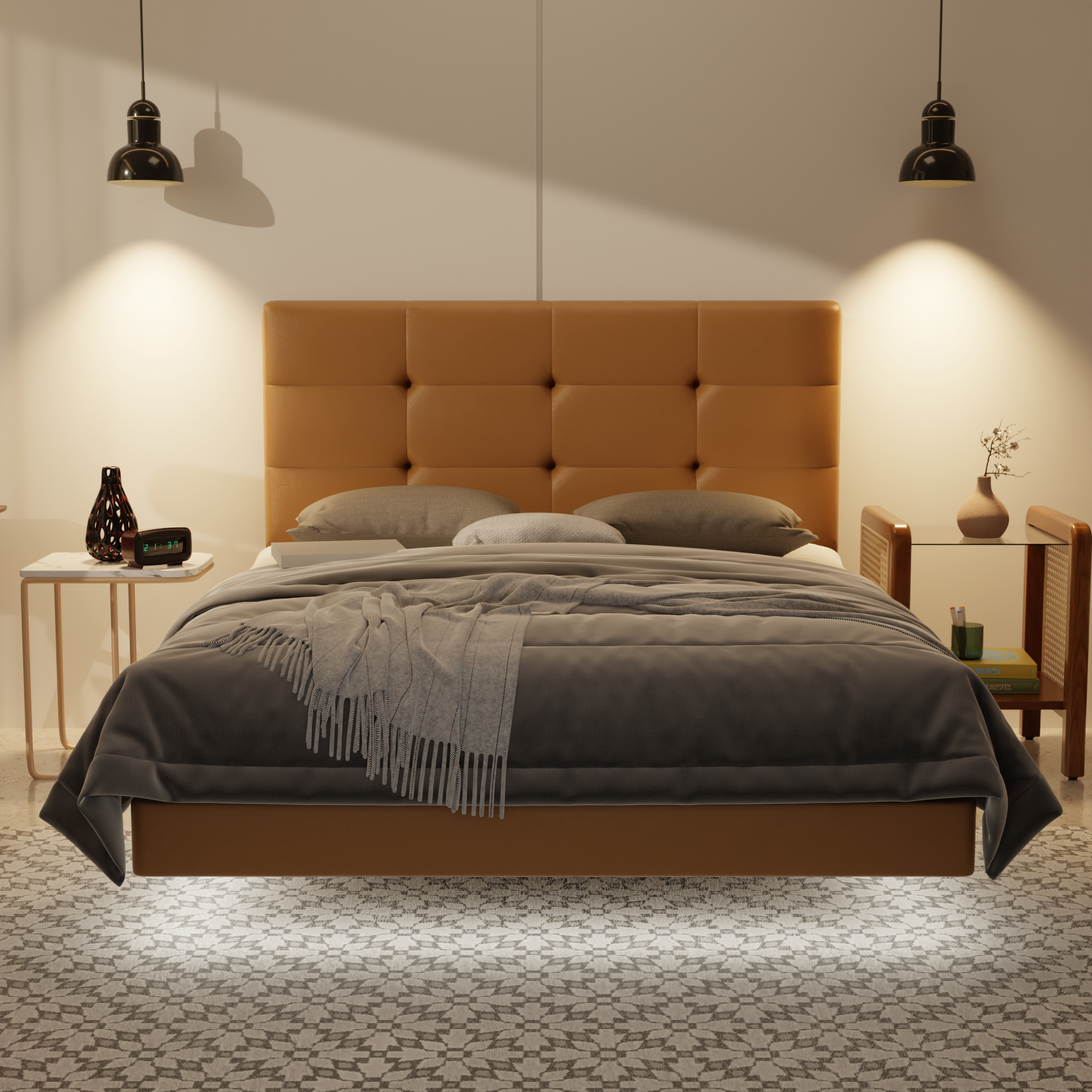 Rachelle Genuine Leather Floating Bed Frame (With LED) by Esteller