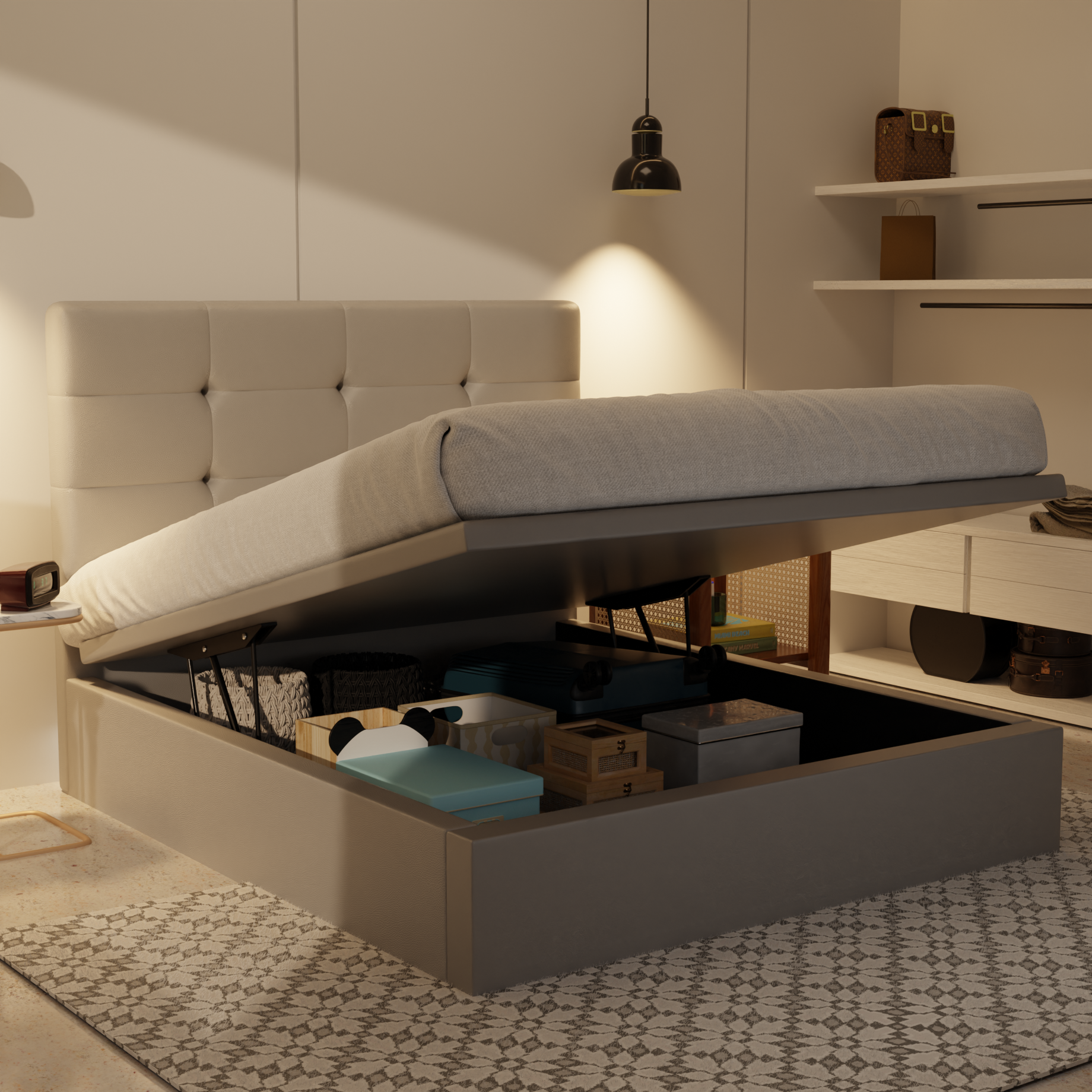 Rachelle Genuine Leather Storage Bed (Gas Lift) by Esteller