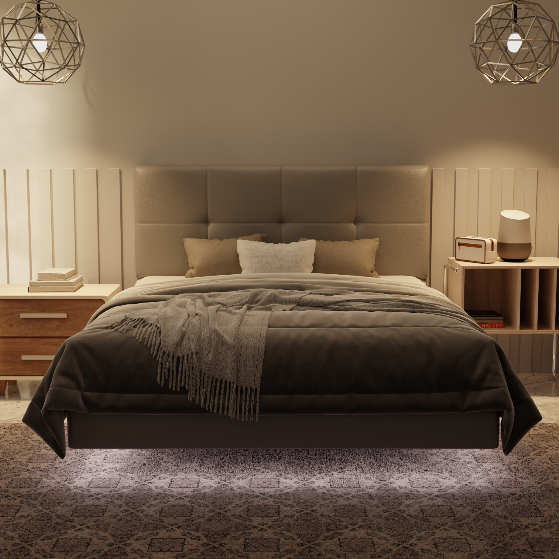 Koane Genuine Leather Floating Bed Frame (With LED) by Esteller