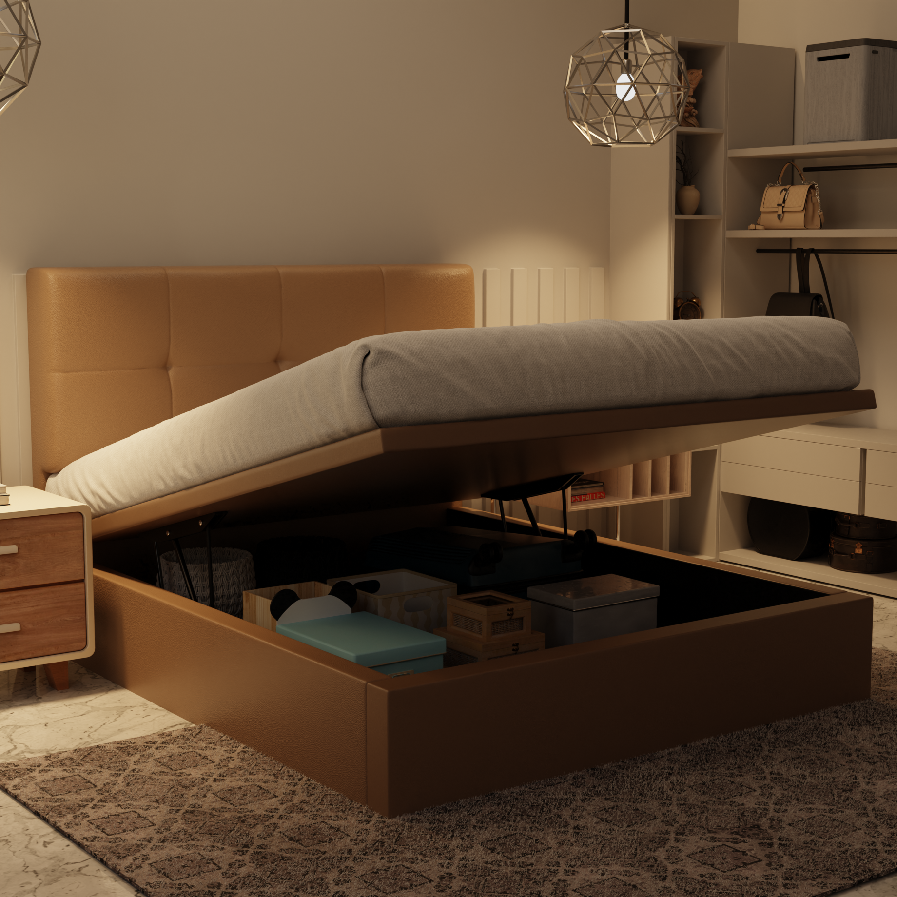 Koane Genuine Leather Storage Bed (Gas Lift) by Esteller