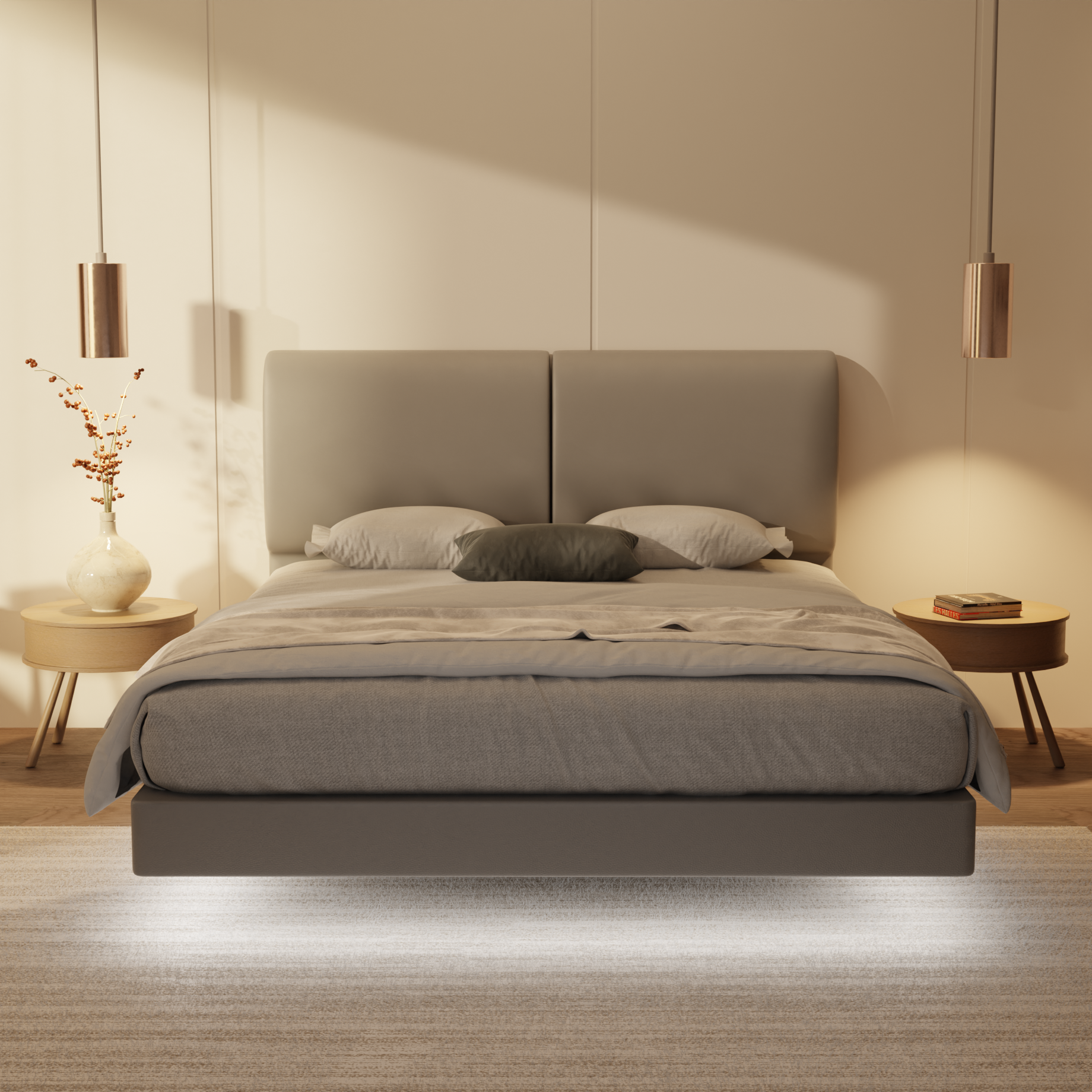 Gretelle Genuine Leather Floating Bed Frame (With LED) by Esteller