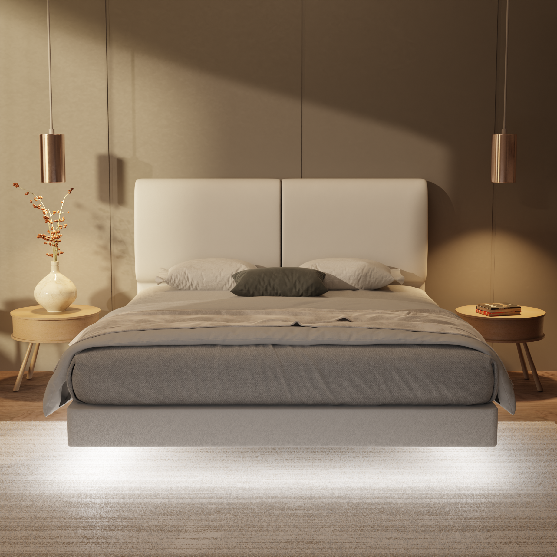 Gretelle Genuine Leather Floating Bed Frame (With LED) by Esteller
