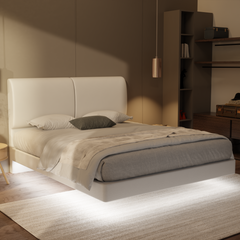 Gretelle Genuine Leather Floating Bed Frame (With LED) by Esteller
