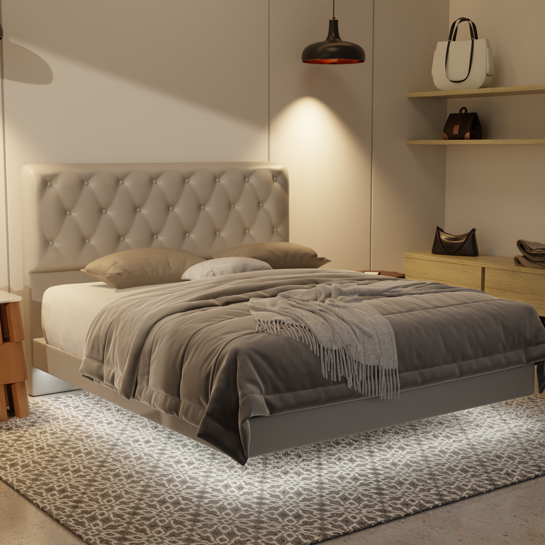 Wimble Genuine Leather Floating Bed Frame (With LED) by Esteller