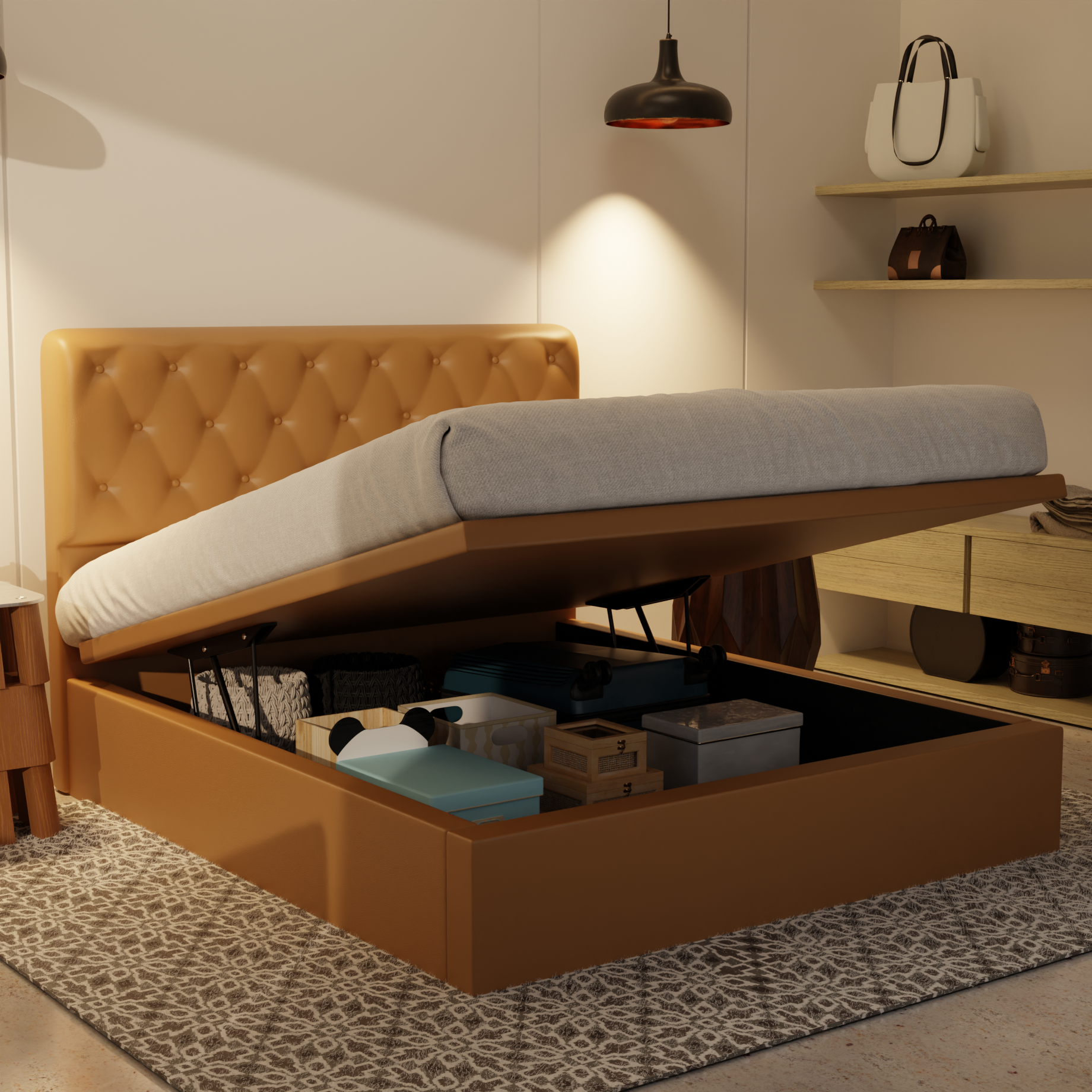 Wimble Genuine Leather Storage Bed (Gas Lift) by Esteller