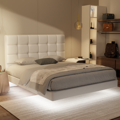 Mancine Genuine Leather Floating Bed Frame (With LED) by Esteller
