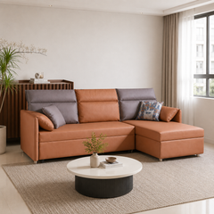 Belvona L-Shaped Faux Leather Storage Sofa Bed