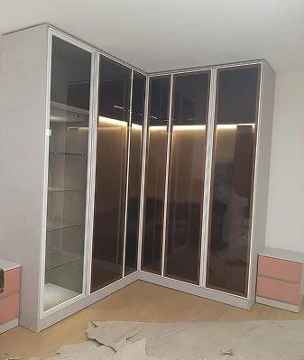 Modern wardrobe and cupboard with shelving and design.
