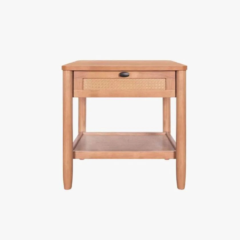 Megafurniture | Delora Wooden Bedside Table with Rattan Drawer | Bed Side Table