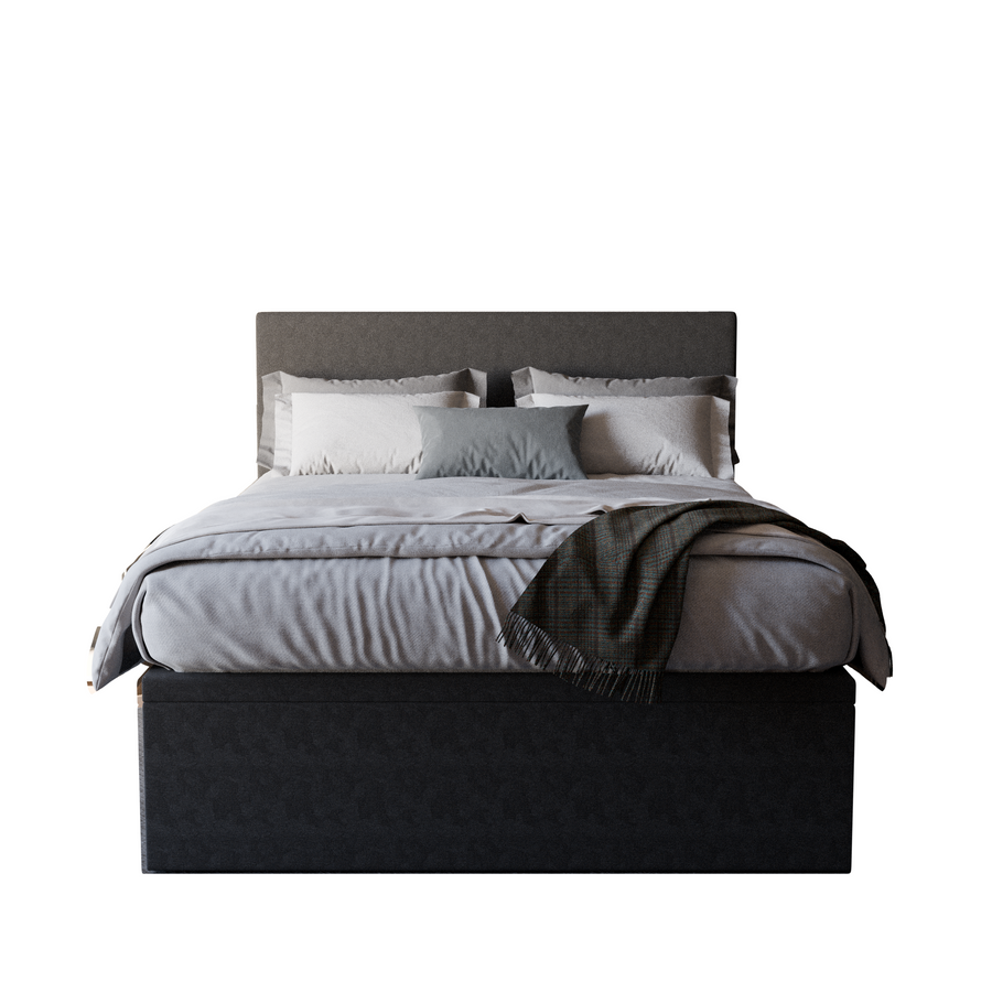 Manovel Grey Fabric Storage Bed (Water Repellent) + Somnuz® Comforto 10 Inch Bamboo Fabric Latex Individual Pocketed Spring Mattress