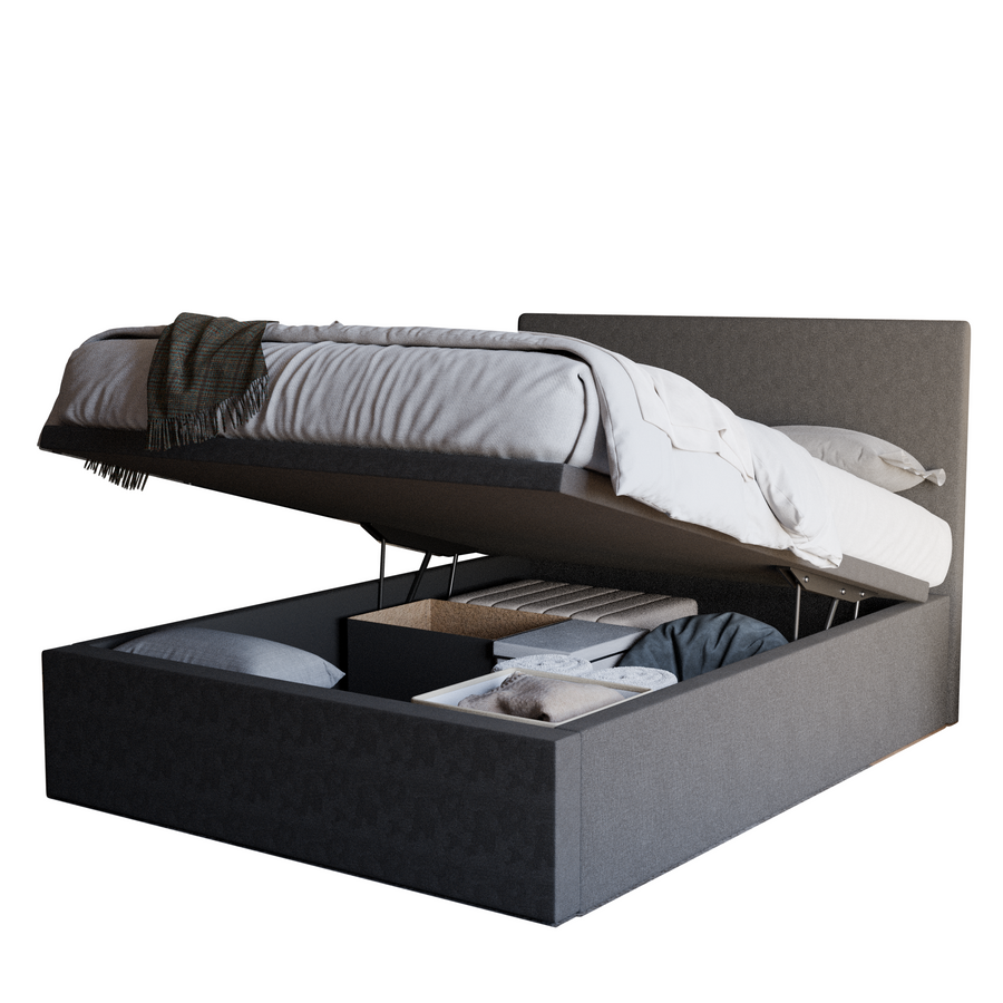 Manovel Grey Fabric Storage Bed (Water Repellent) + Somnuz® Comfy 10" Individual Pocketed Spring Mattress