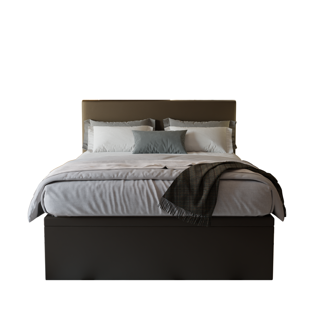 Manovel Brown Faux Leather Storage Bed + Somnuz® Comfy 10" Individual Pocketed Spring Mattress
