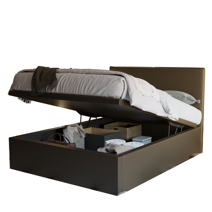Manovel Brown Faux Leather Storage Bed + Somnuz® Comfy 10" Individual Pocketed Spring Mattress