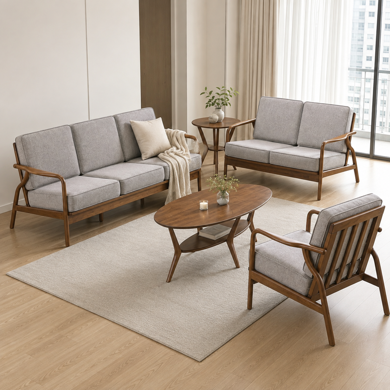 Marvono Fabric Wooden Frame Sofa