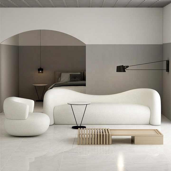 Camilla Boucle Fabric Sofa in Cream