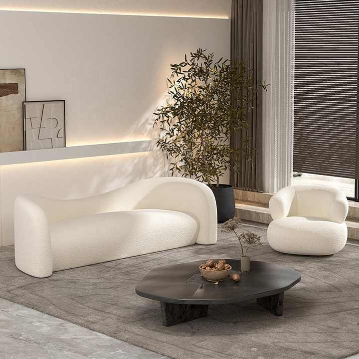 Camilla Boucle Fabric Sofa in Cream