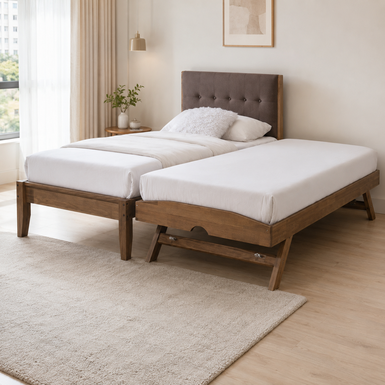 Renvara 3 in 1 Pull Out Wooden Bed Frame