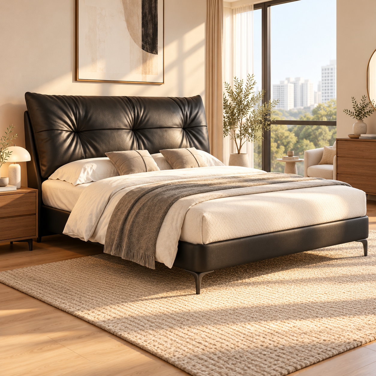 Valtiera Leather Bed Frame