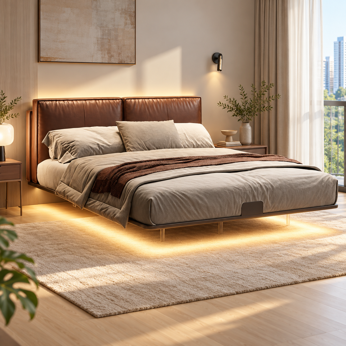 Novrisa Leather Floating Bed Frame (With LED)