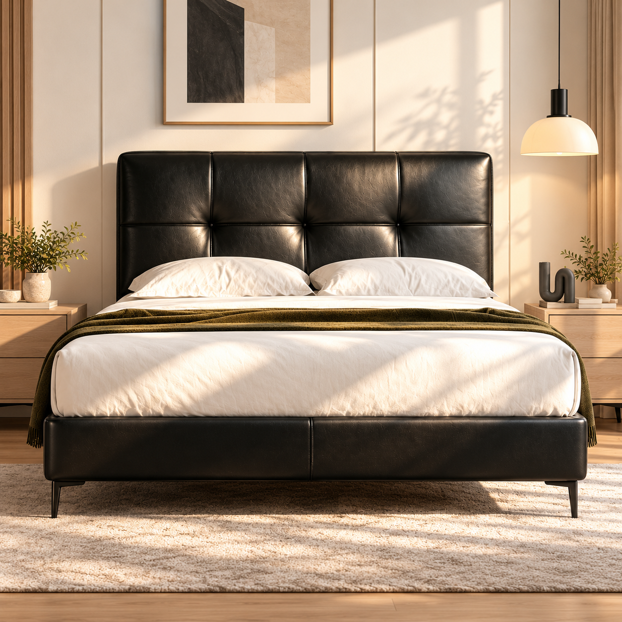 Cavrenzo Genuine Leather Bed Frame