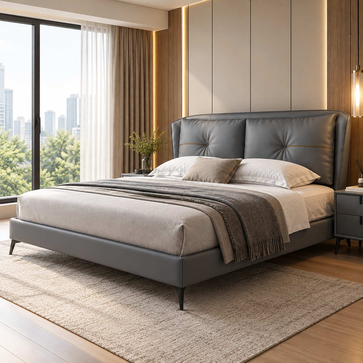 Vadrienne Leather Bed Frame