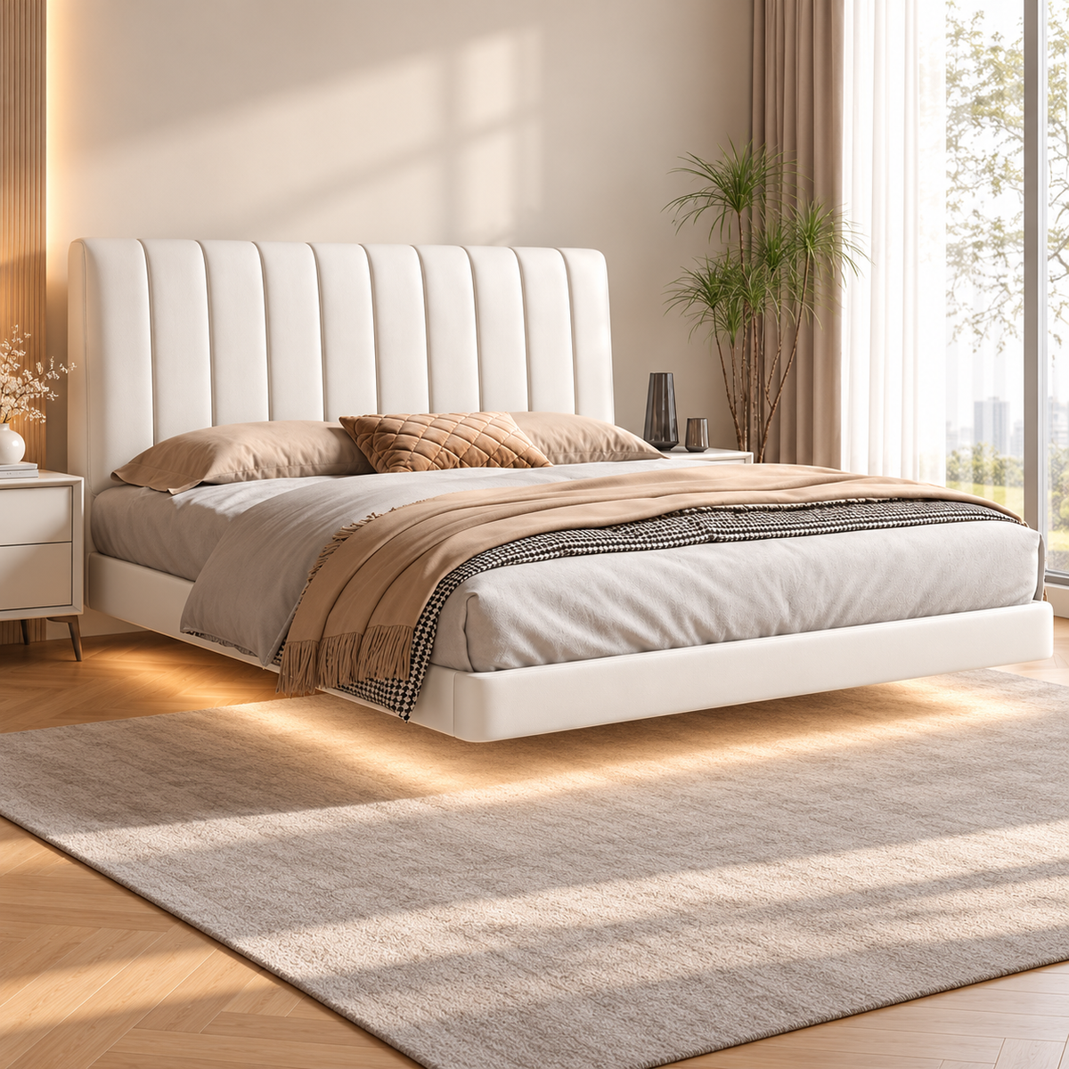 Mirzento Leather Floating Bed Frame (With LED)