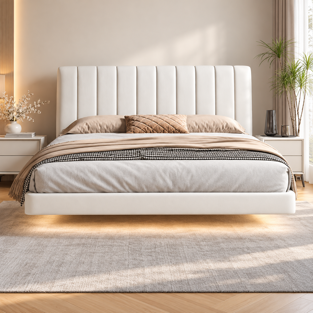 Mirzento Leather Floating Bed Frame (With LED)