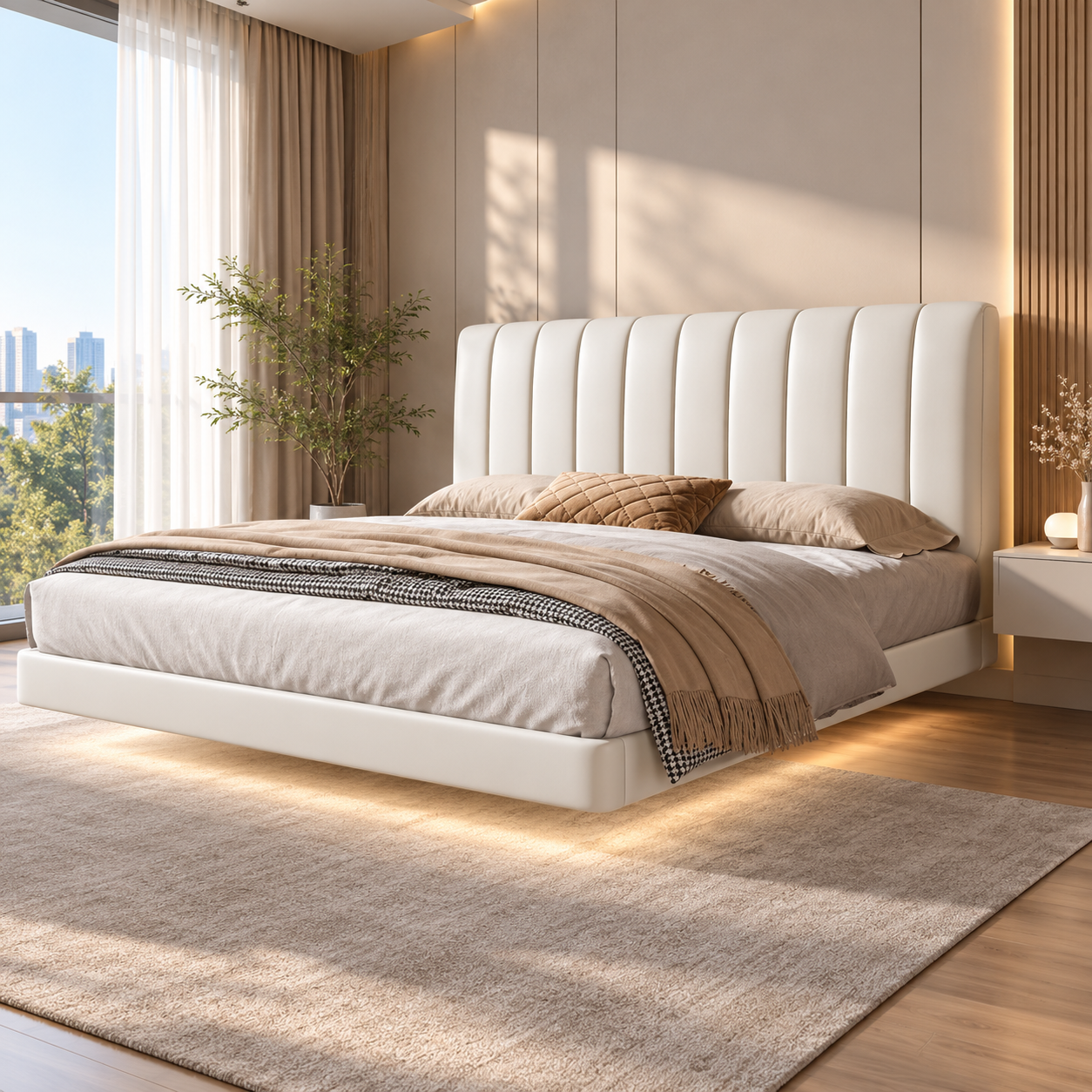 Mirzento Leather Floating Bed Frame (With LED)