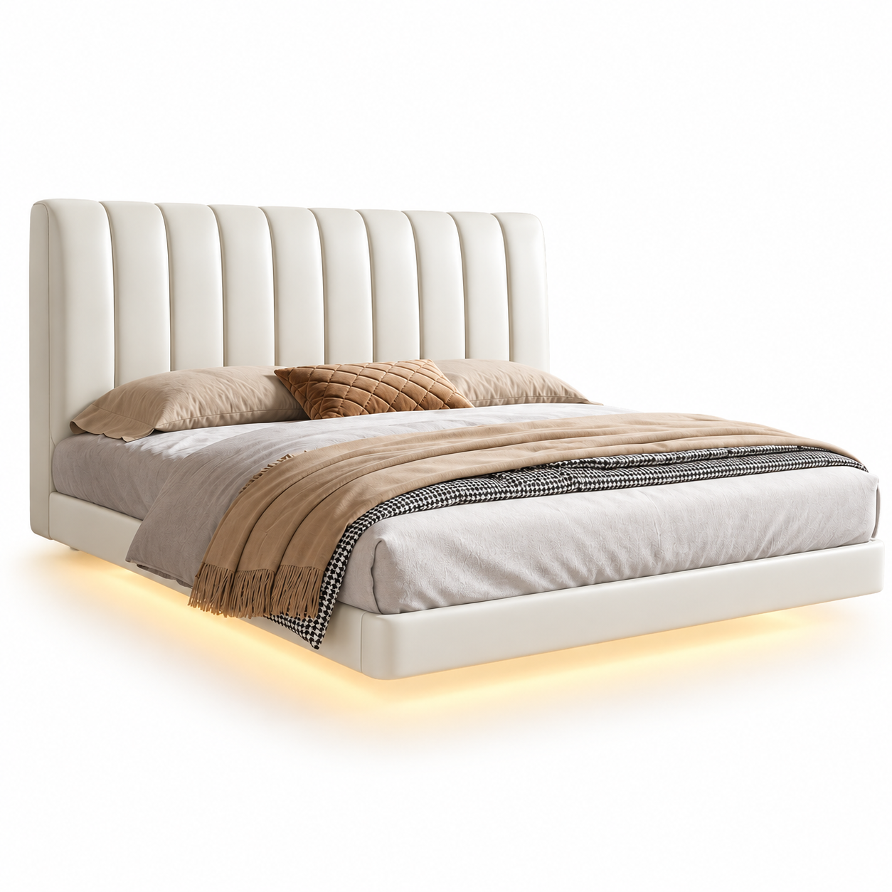Mirzento Leather Floating Bed Frame (With LED)