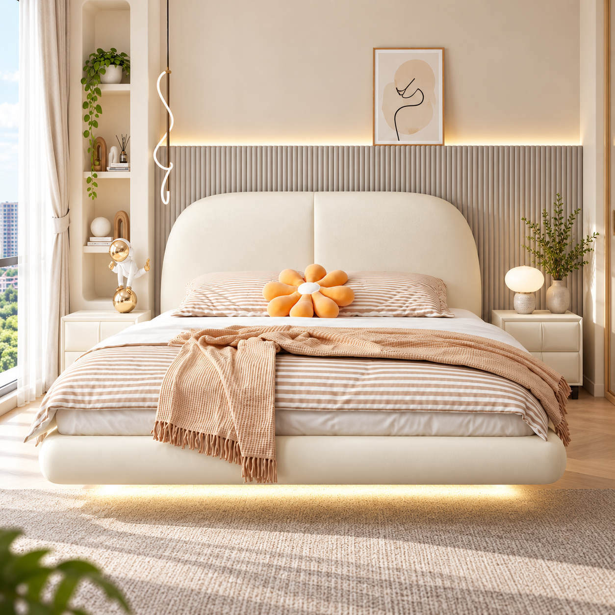 Caltrena Leather Floating Bed Frame (With LED)