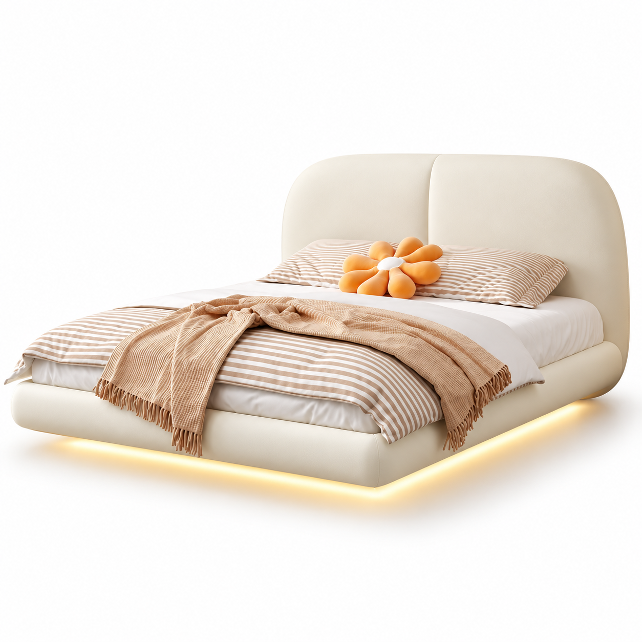 Caltrena Leather Floating Bed Frame (With LED)