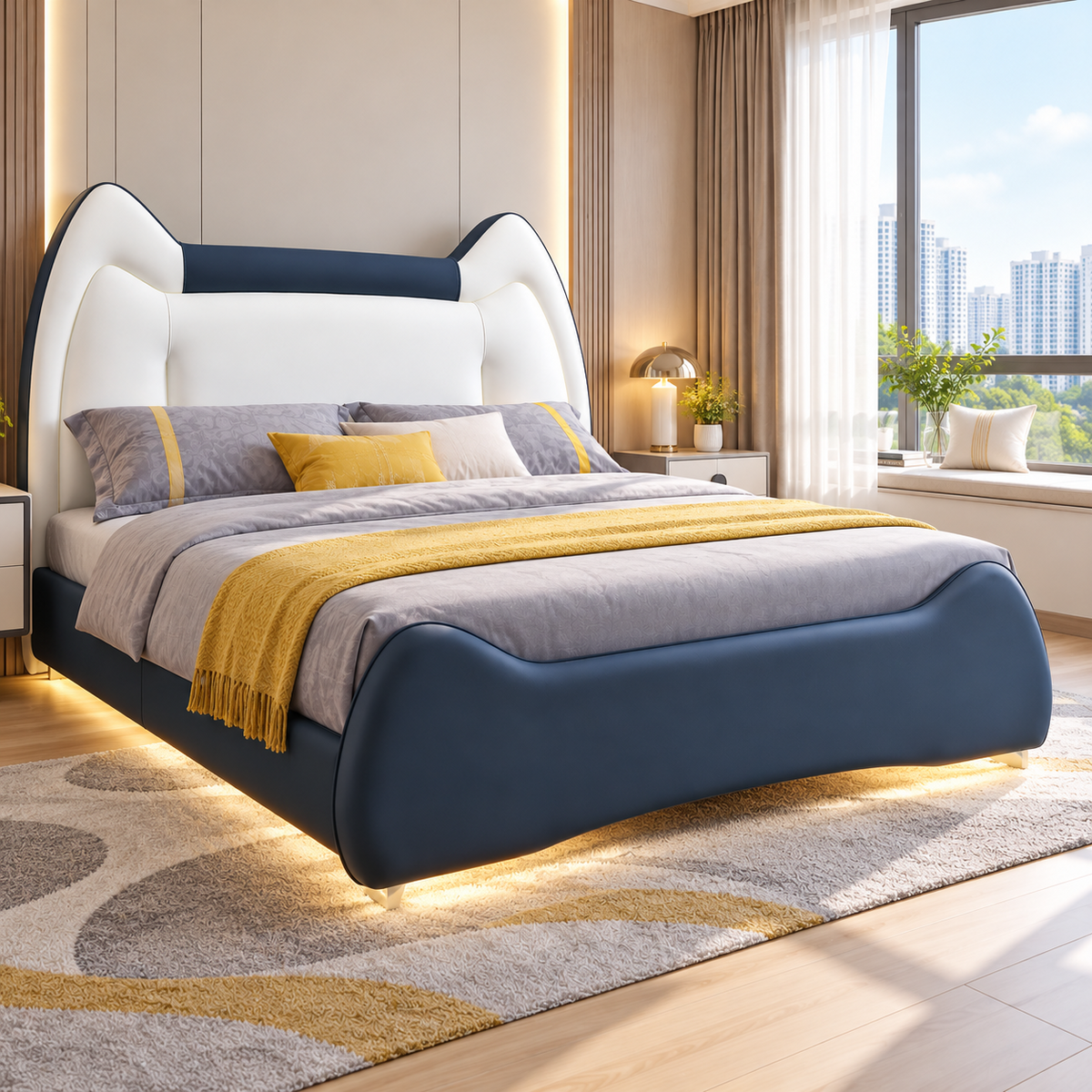 Ferdovian Leather Floating Bed Frame (With LED)
