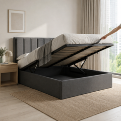 Snova Grey Fabric Storage Bed (Water Repellent) + Somnuz® Comfy 10" Individual Pocketed Spring Mattress