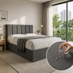 Snova Grey Fabric Storage Bed (Water Repellent) + Somnuz® Comfy 10" Individual Pocketed Spring Mattress