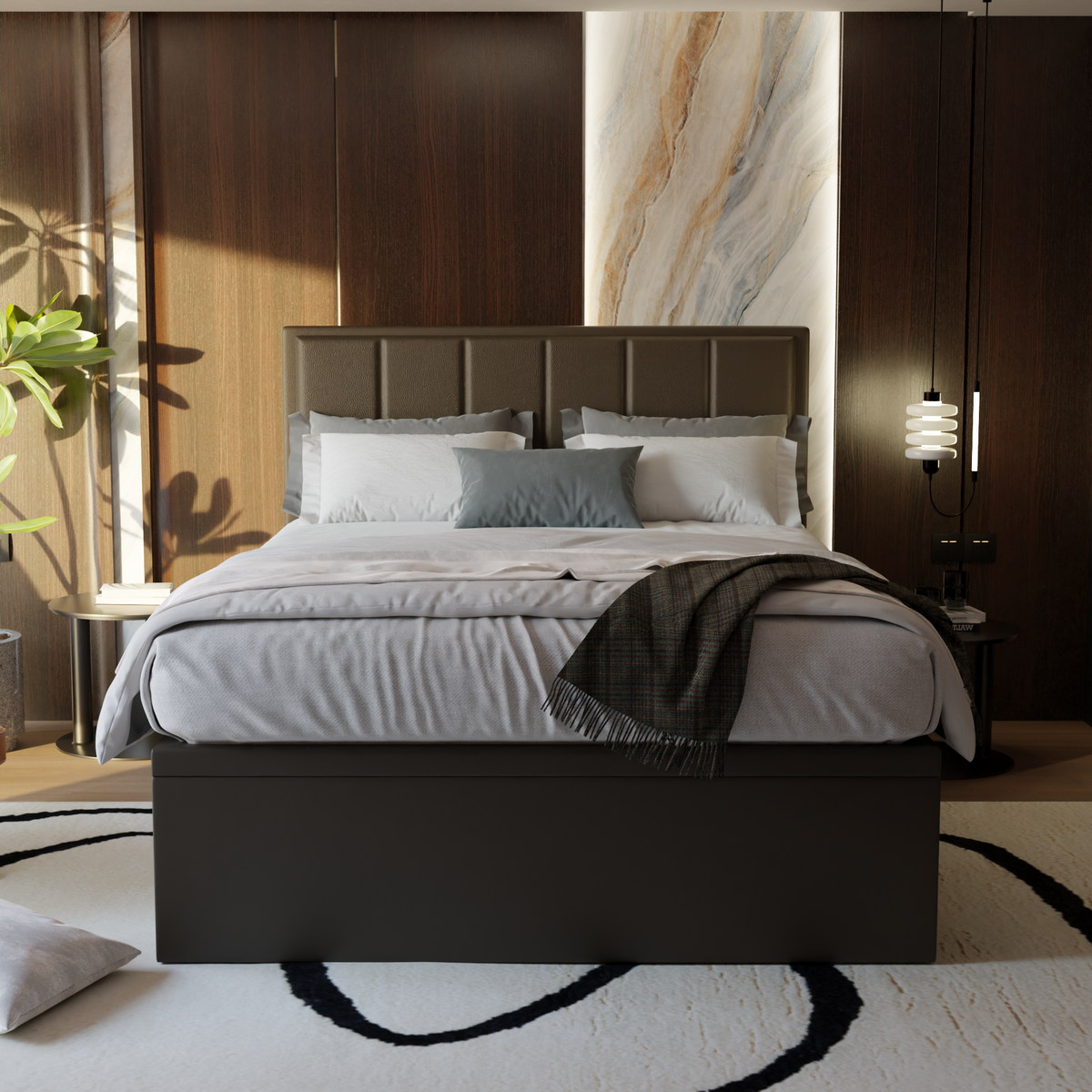 Snova Brown Faux Leather Storage Bed + Somnuz® Comfy 10" Individual Pocketed Spring Mattress