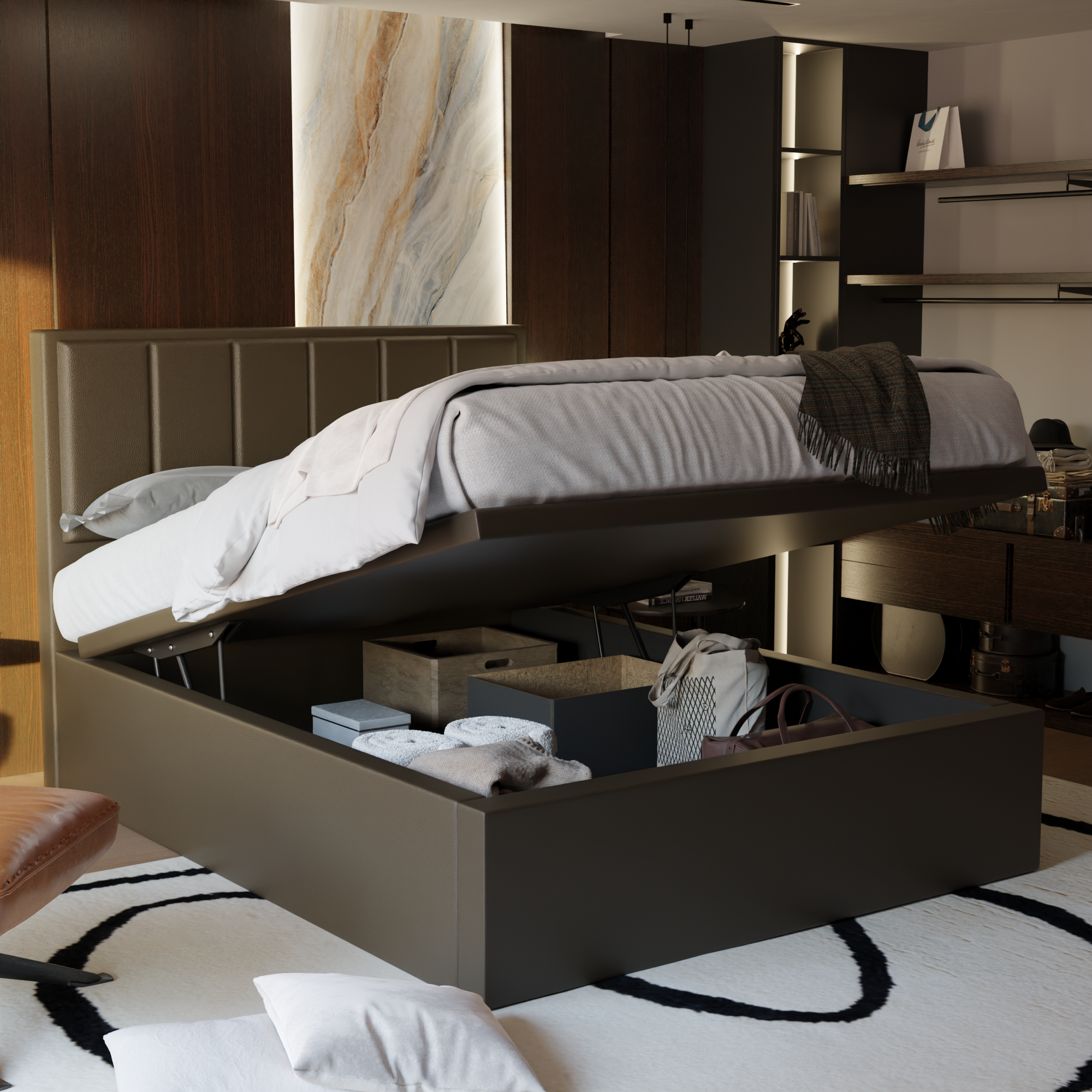 Snova Brown Faux Leather Storage Bed + Somnuz® Comfy 10" Individual Pocketed Spring Mattress