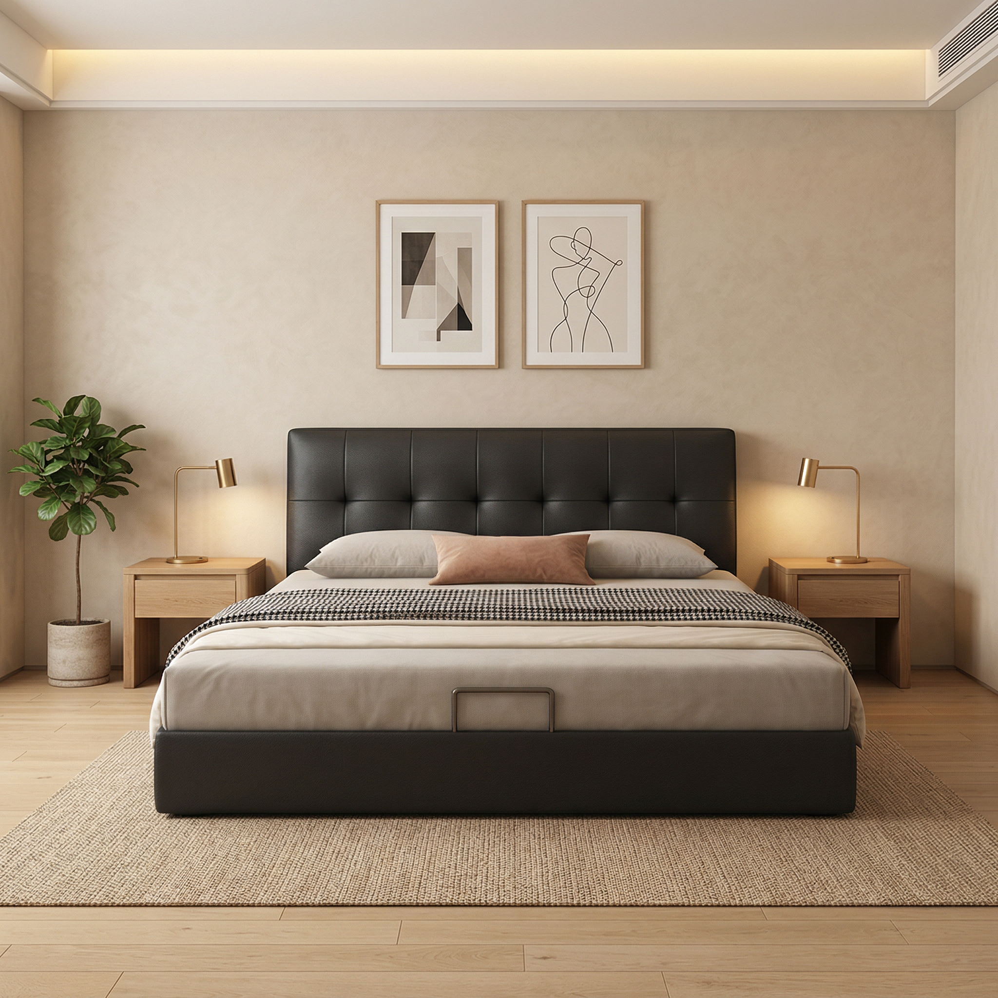 Geron Genuine Leather Bed Frame