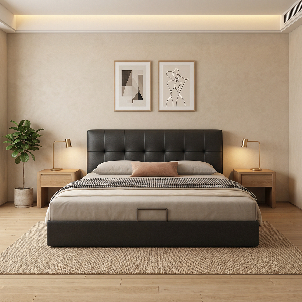 Geron Genuine Leather Bed Frame
