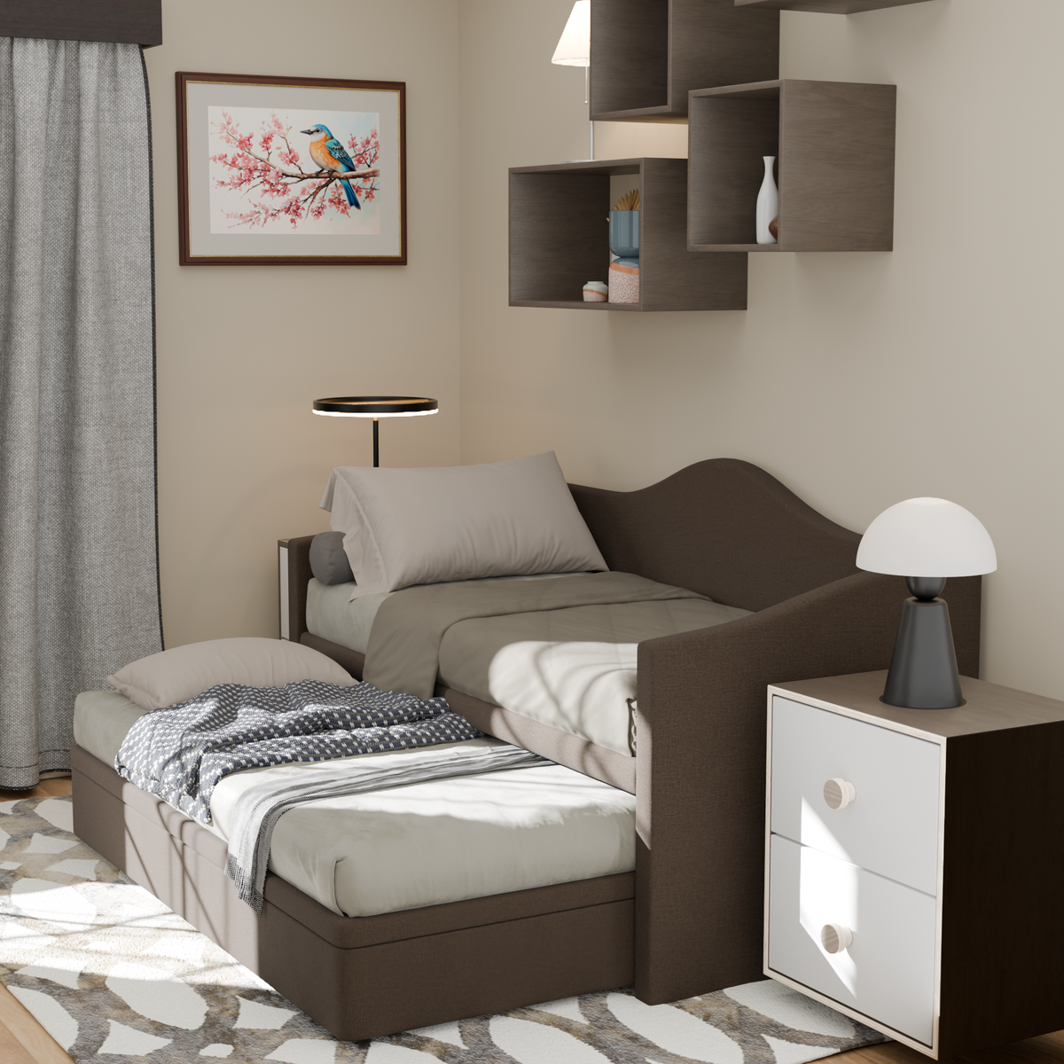 Elda 5 in 1 Storage with Pull-Out Fabric Bed Frame