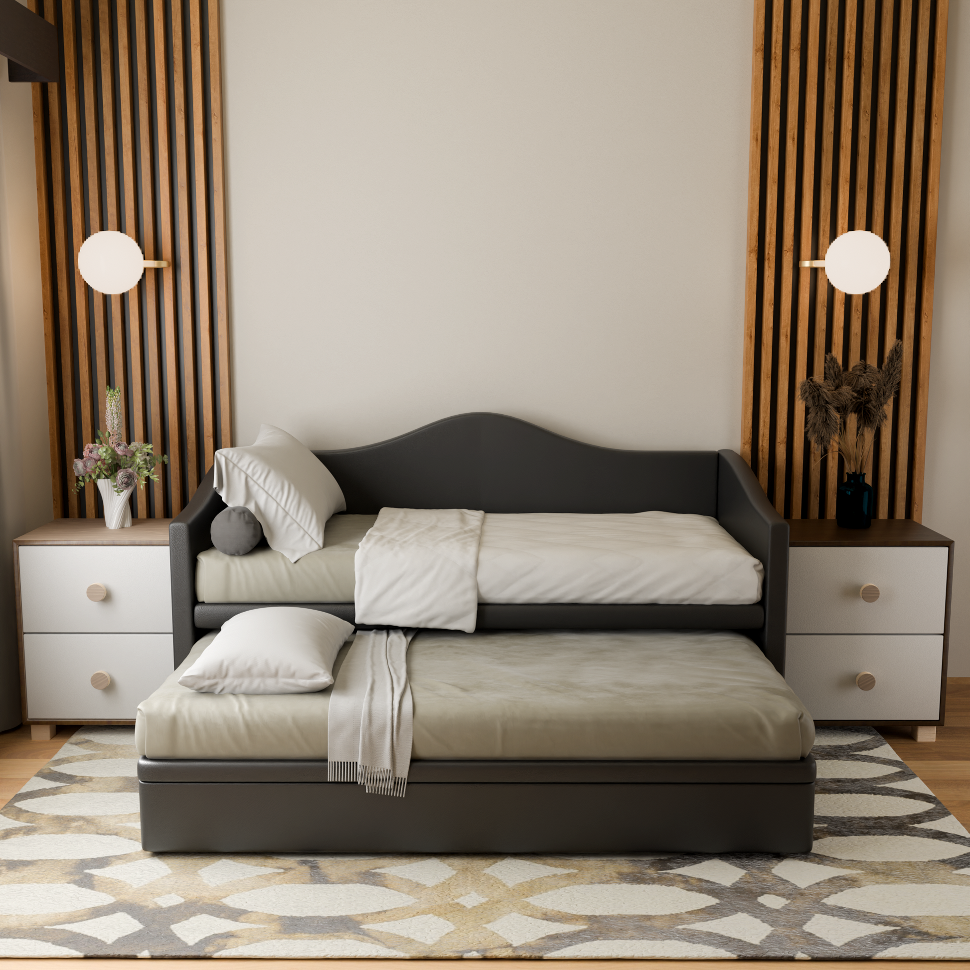 Elda 5 in 1 Storage with Pull-Out Faux Leather Bed Frame